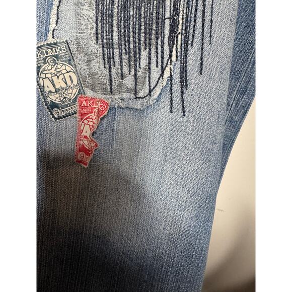 Akademiks Y2K Size 40 Baggy Light Washed Blue Denim Jeans 2000s Embroidered VTG - Picture 6 of 11
